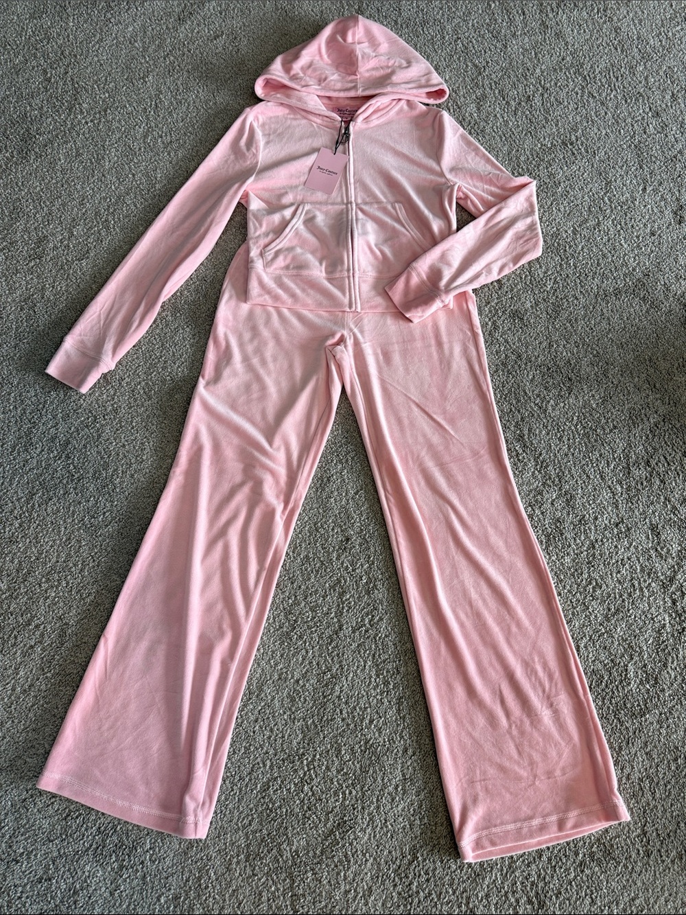 Juicy Couture Light Pink Bedazzled Hooded Velour Jogging Set